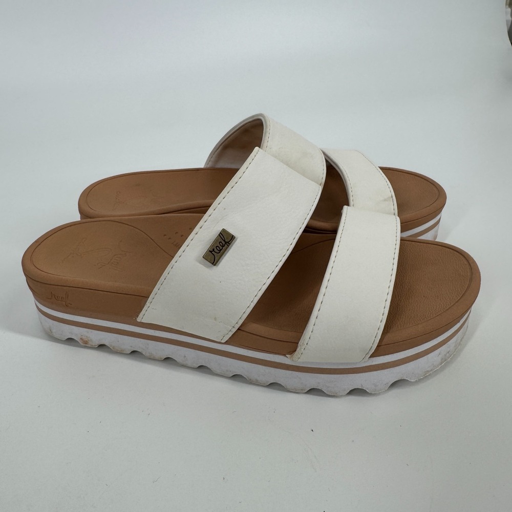 WOMEN'S REEF CLOUD/WHITE BANDED HORIZON HI SLIDE POOL/BEACH SANDALS SIZE 6